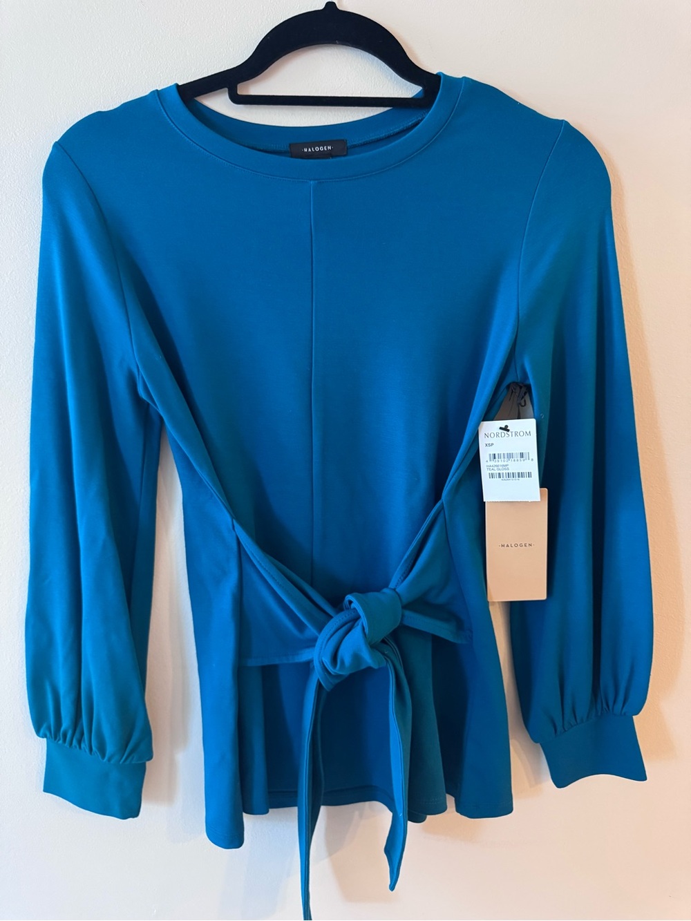 Halogen Teal Tie-Waist Long Sleeve Tunic
